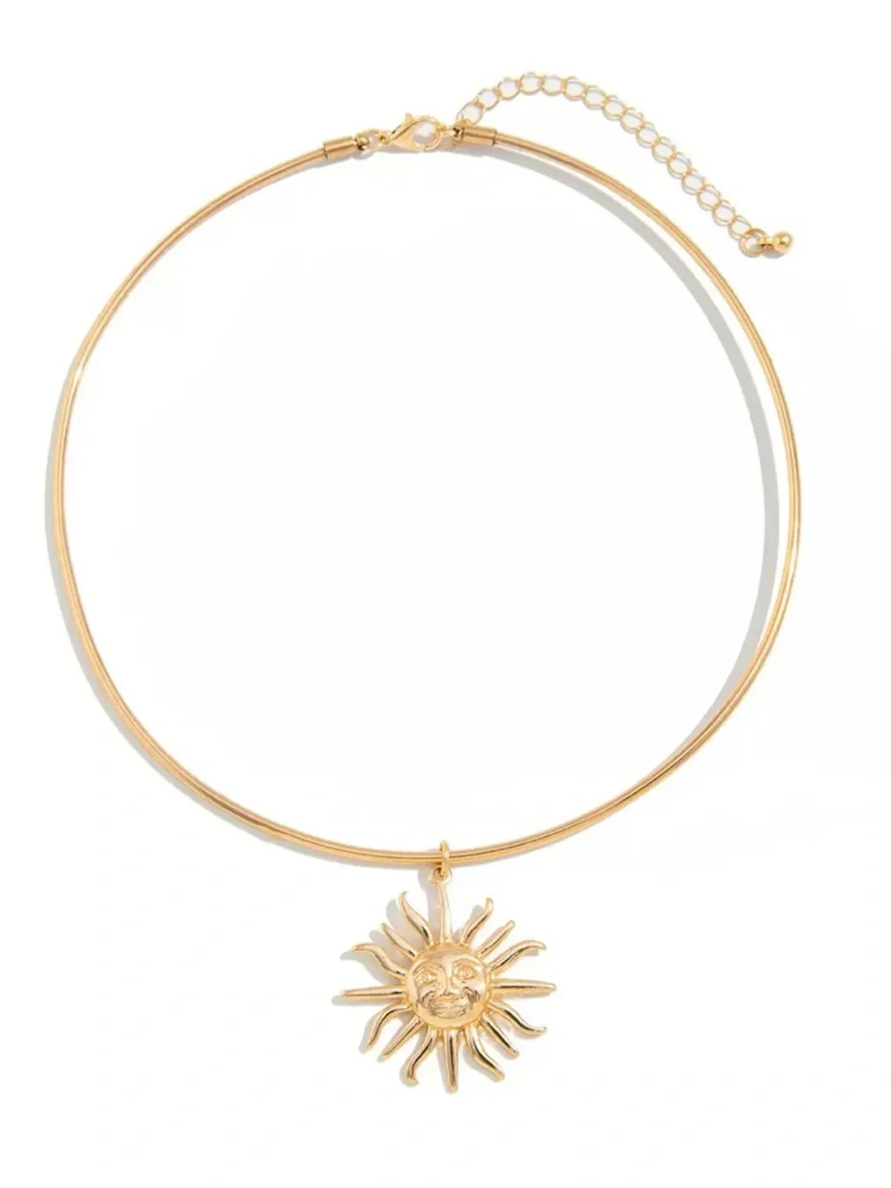 Anthropologie Gold Sun Face Pendant Choker Necklace